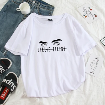 white Мужская футболка из чистого хлопка, Billie Eilish, летняя футболка с коротким рукавом и круглым вырезом, парная, унисекс, забавная одежда, 9 цветов S-4XL - Цвет: white