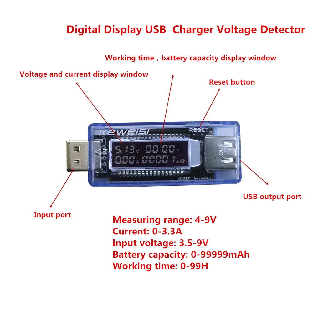 Цифровой дисплей USB зарядное устройство измеритель емкости тока напряжения