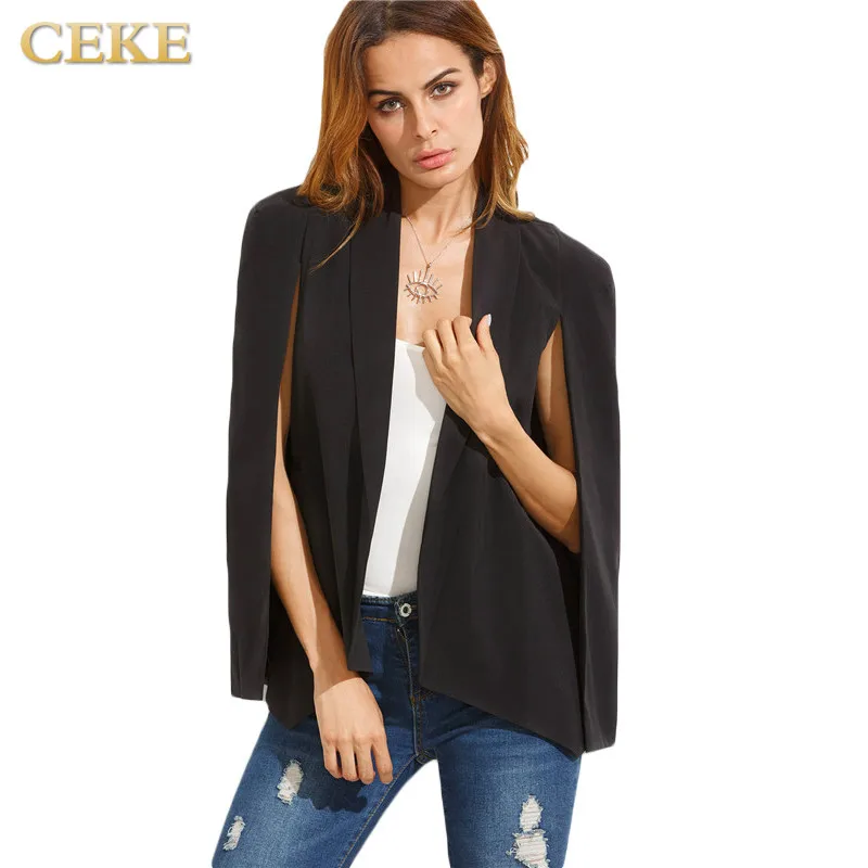 ССЕКЕ Женщин Блейзеры и Куртки Равнина Мыс Блейзер Воротником Офис Дамы Моды