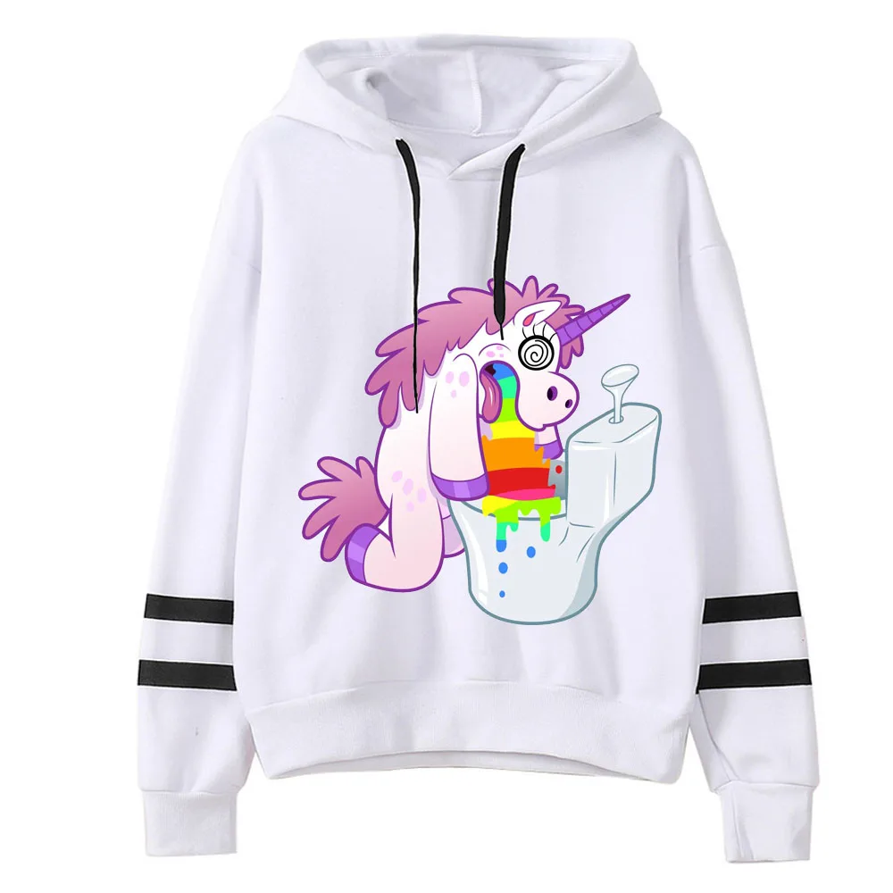 Женские толстовки с капюшоном и принтом единорога kawaii harajuku длинными рукавами
