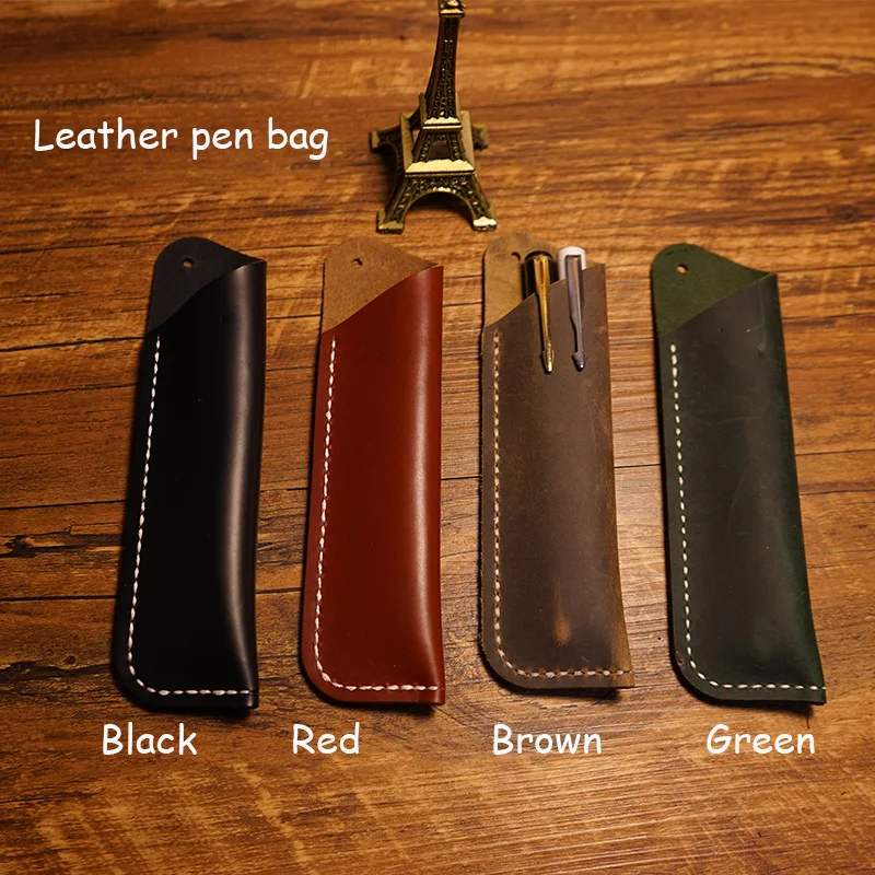

Handmade notebook penbag genuine leather cover penbag 4 colors pencil case green pen bag can capatency 2 pens school supplies