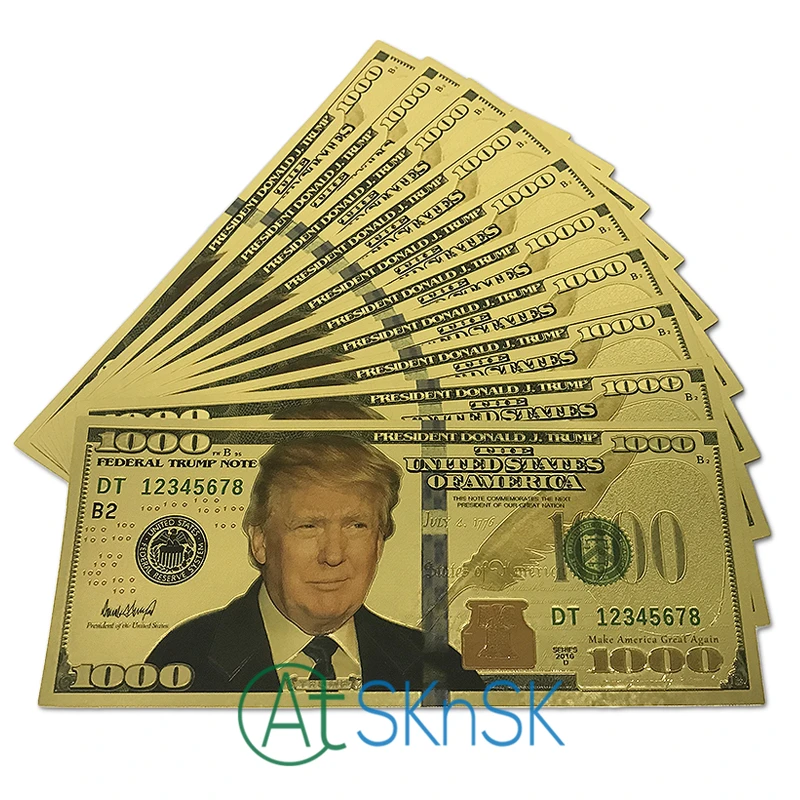 10 шт./лот американский президент Дональд Трамп позолоченные банкноты 100 1000