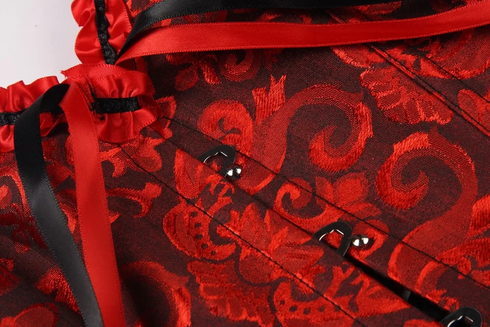 Женский атласный корсет с цветочным рисунком красный на шнуровке S 6XL 2019|satin