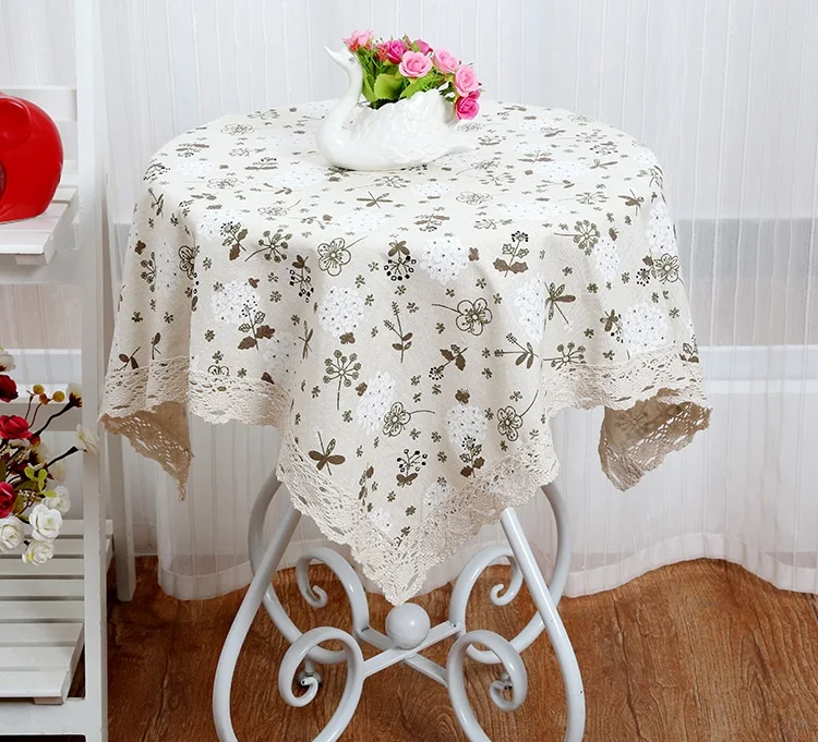 Plaid Cotton Linen Table Cloth Floral Printed Lace Edge Plastic Table Covers Wedding Decoration Banquet Washable Tablecloths