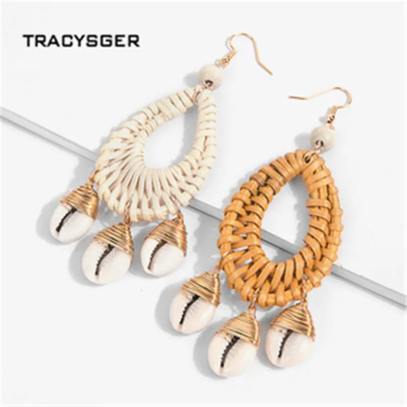 DB-84508/TRACYSGER/2019 новые серьги в виде раковины из ротанга | Украшения и аксессуары