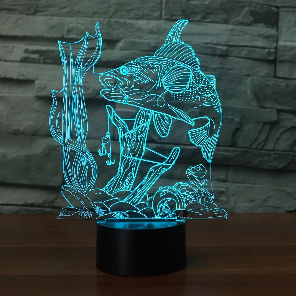 Креативная рыболовная 3D лампа USB led ночник дистанционный переключатель 7 цветов