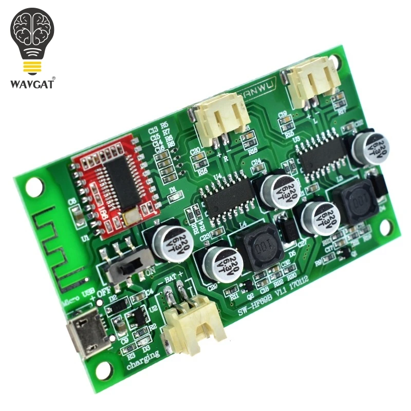 WAVGAT DC 5 В 6 Вт X 2-канальный стерео Bluetooth усилитель платы с литиевым аккумулятором