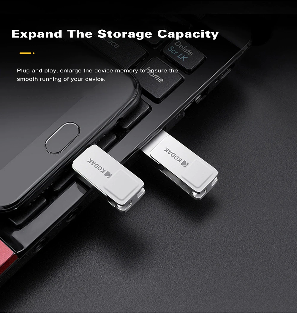 Металлический USB флеш-накопитель KODAK K223C, 128 ГБ, 64 ГБ, 32 ГБ, 16 ГБ, флеш-накопитель, USB 3,1, type-C, два накопителя, карта памяти, высокая u-память, USB