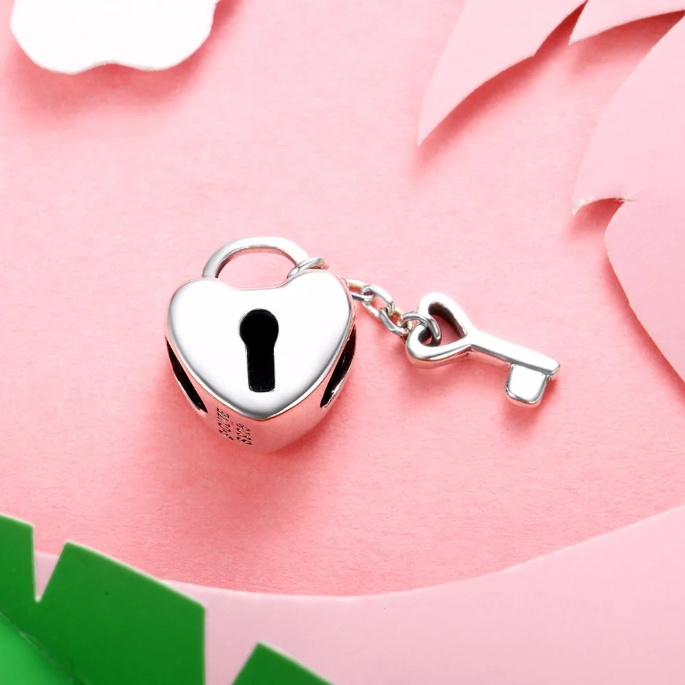 SILVERCUTE подлинный 925 стерлингового серебра ключ и замок в Сердце Бусина Шарм для