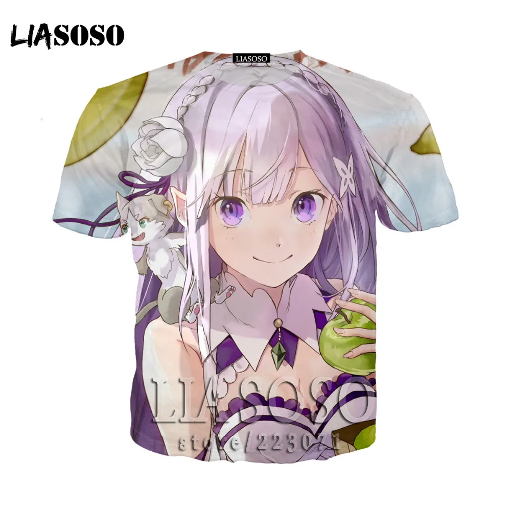 Re:Zero Starting Life in Another World T-shirt Anime Emilia Rem Cosplay T Shirt Cartoon Student Tops Tee 3D printing Tshirt ze08 | Мужская