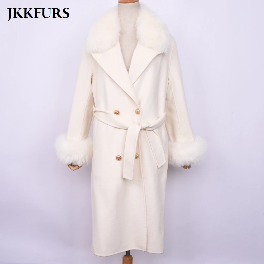 Модное шерстяное пальто роскошный воротник из натурального Лисьего меха
