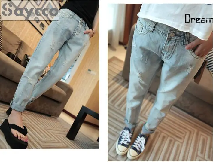 Ripped Jeans Woman Casual Denim Loose Pants Trousers Boyfriend Calca Feminina For Women Blue Modelador De Cachos Low Waist |