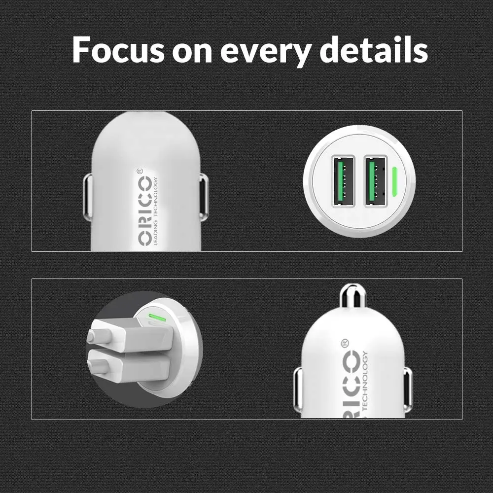 Автомобильное зарядное устройство ORICO Dual USB 2.4A с интеллектуальным выходом 17 Вт