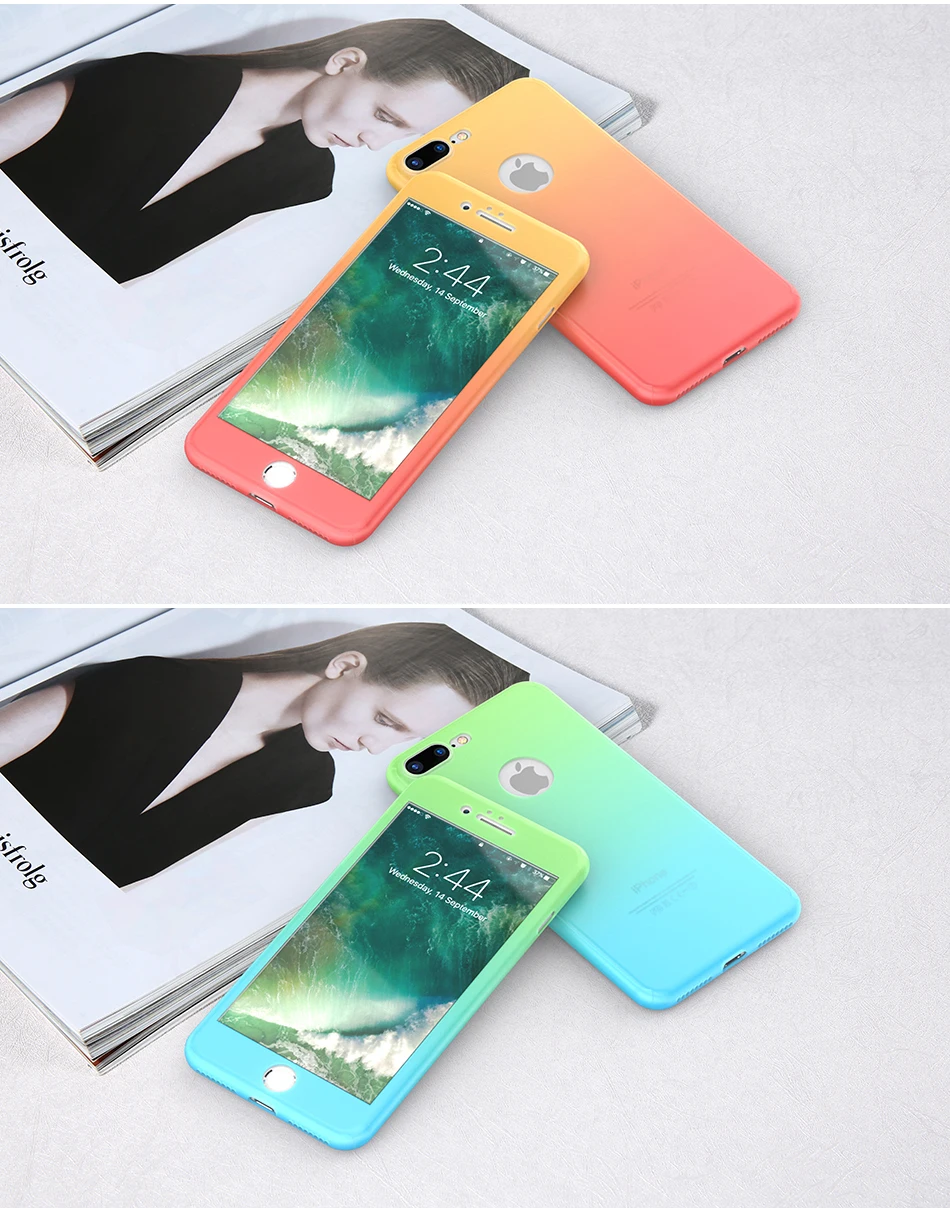 SEXY Newest Kisscase 360 градусов градиент Защитный чехол для iPhone 6 6 S 7 plus полный Для тела покрытие чехол для iPhone 6 S 7 Plus ракушками Капа чехол на айфон 6 7 6s Plus чехол чехол для телефона