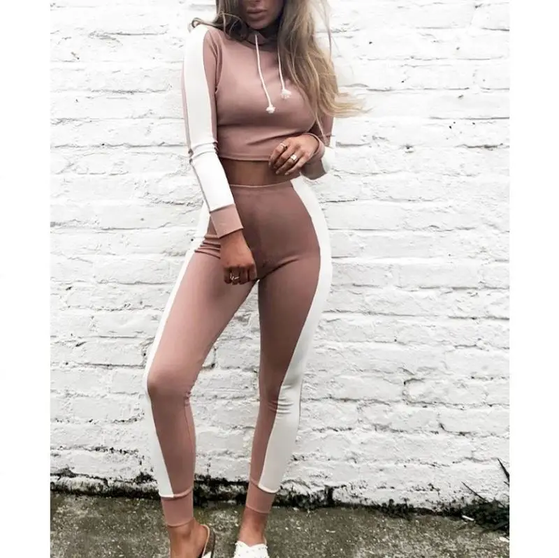 

Laipelar Bandaeg Crop Top Two Piece Set Women Casual Patchwork Tracksuit Color Block Hooded Long Sleeve Sweatshirt Pants Suits