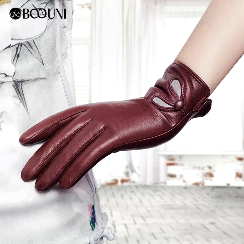 Real Leather Women Gloves Autumn Winter Plus Velvet Fashion Trend Elegant Lady Sheepskin Glove For Driving Winter Gloves NW902
