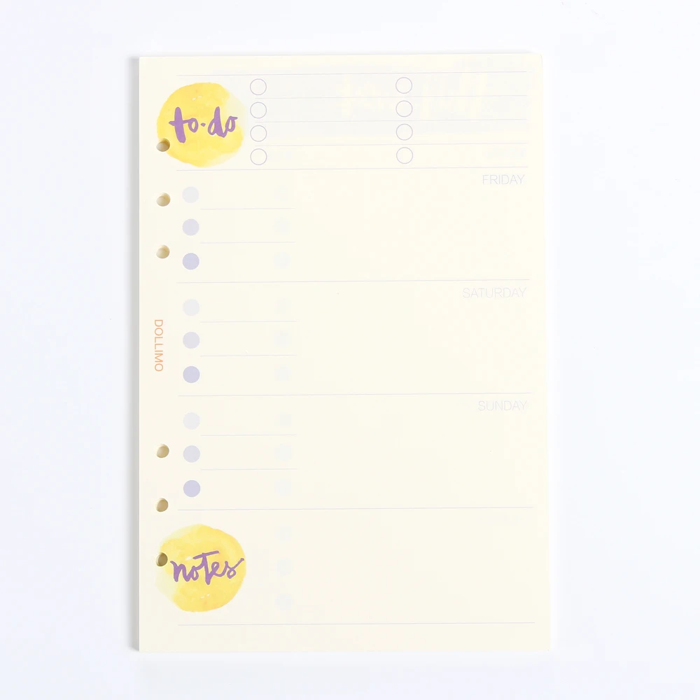 weekly planner Мультипликационный 6 отверстий внутренний бумажный сердечник для спиральных тетрадей: Ежедневный Еженедельный ежемесячный планировщик сменная бумага для сетки A5 A6 - Цвет: weekly planner