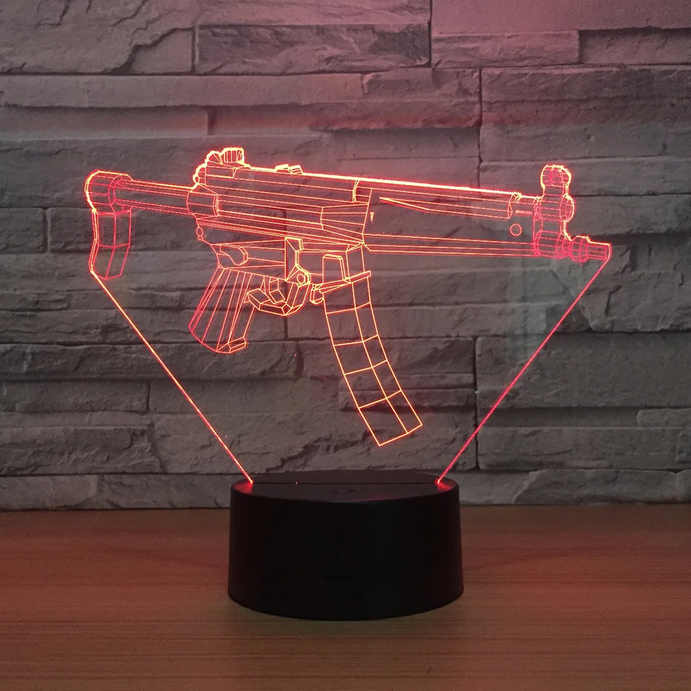 Форма пистолета акриловая светодиодная Иллюзия 3D лампа USB 7 цветов сменная