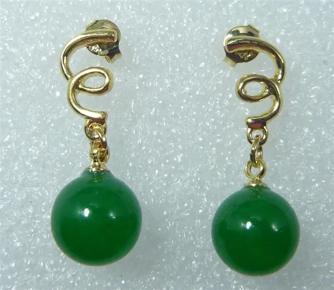 2 mental colors wholesale factory price noble 18kgp/silver plated 10mm green jade bead earrings#404 5.29 | Украшения и аксессуары