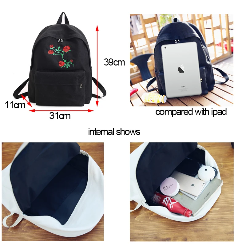 Harajuku рюкзак розовый вышивка Для женщин Путешествия Back pack Холст Студенты сумка