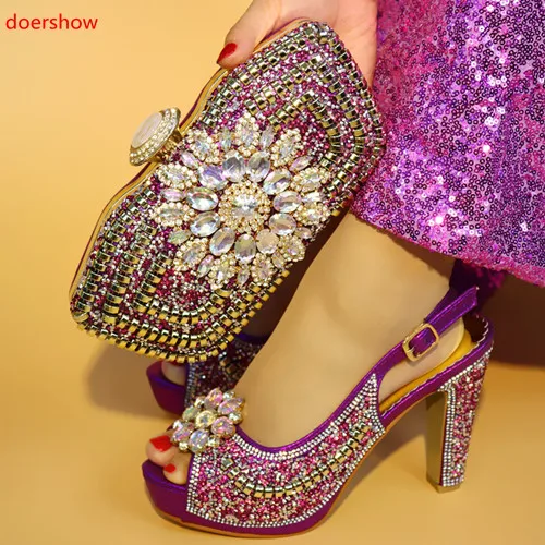 

doershow New gold color Italian Shoes With Matching Bags African Women Shoes and Bags Set For Prom Party Summer Sandal !Sms1-3