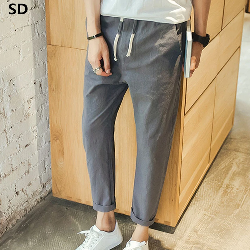 Мужские льняные брюки брендовые длинные горячая Распродажа летние укороченные