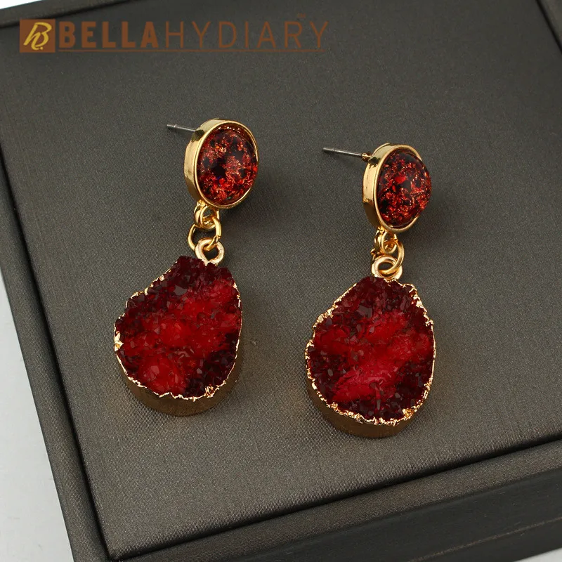 Bijoux, корейские винтажные красные серьги из друзы и смолы, висячие серьги для женщин, ювелирное изделие, массивные Подарки для женщин, аксессуары Brinco