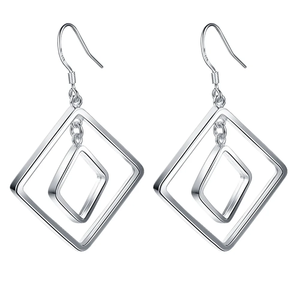 Женские серебряные серьги с квадратной петлей высокого