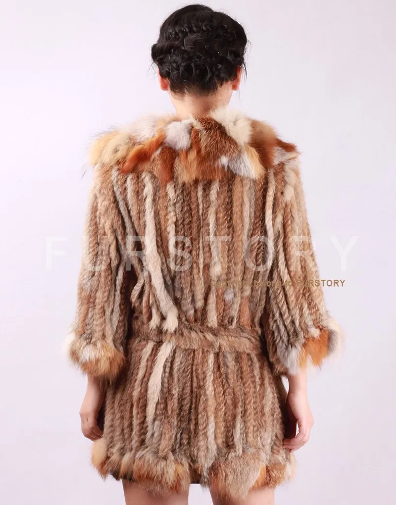 Fur Story, новинка 010140, женское модное пальто с натуральным мехом лисы, роскошная зимняя куртка, женские вязаные пальто