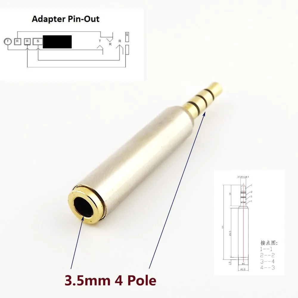

3pcs 3.5mm Male 4 Pole Stereo to 1/8" Female Audio Headphone TRRS Convertor Adapter