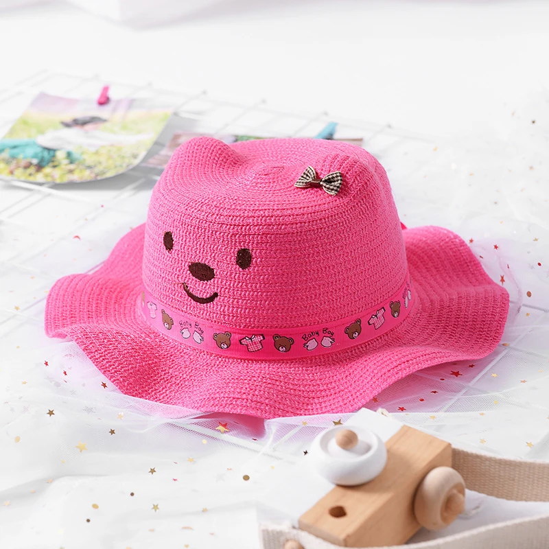 2019 New Fashion Baby Girl Boy Straw Hat Lovely Cartoon Children Solid Floppy Bear Pattern Ears Decor Cap Summer Kids Sun Hats | Детская