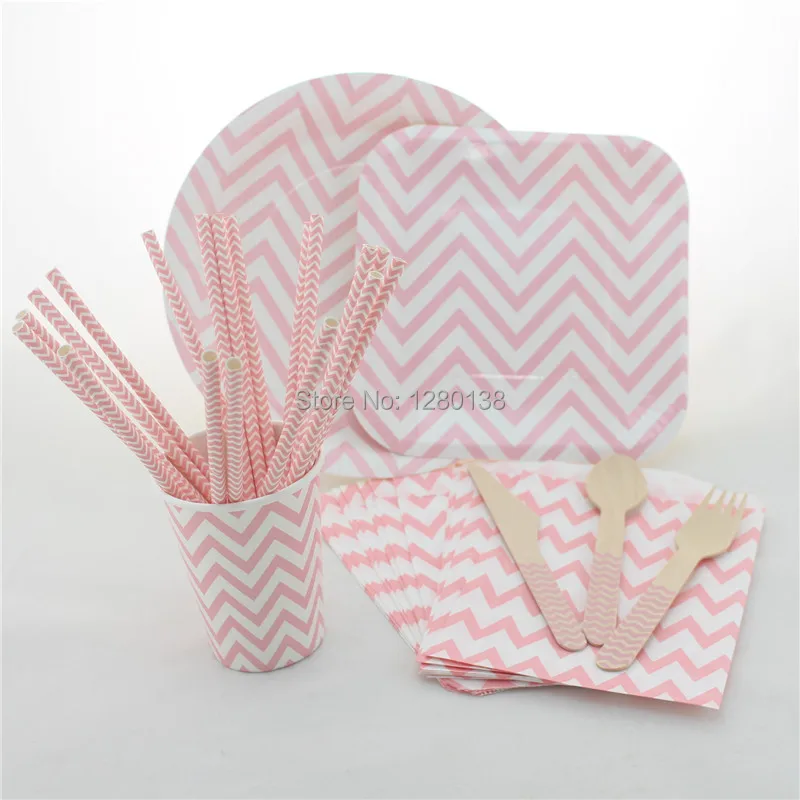 Одноразовые праздвечерние чные принадлежности розовый шеврон искусственные