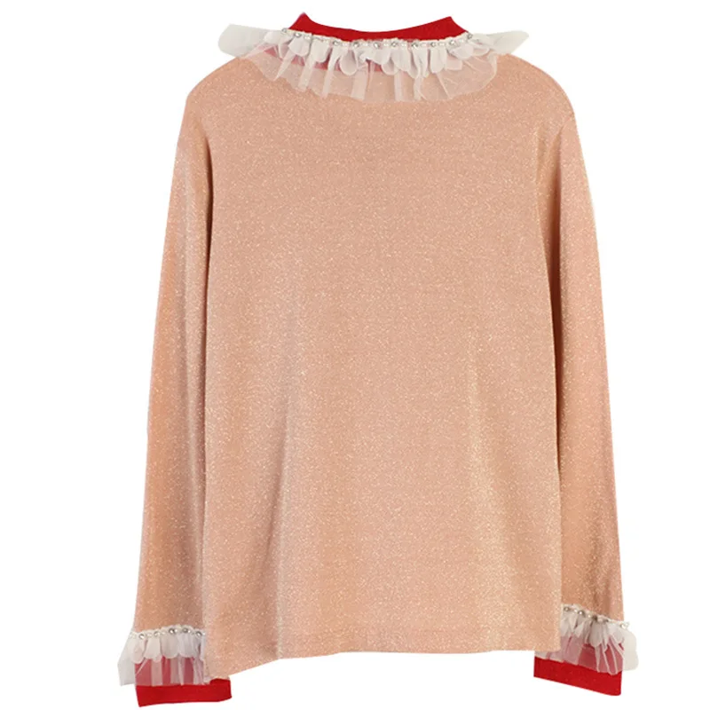 GRUIICEEN вязаный свитер с кружевным плетением и длинным рукавом весеннее