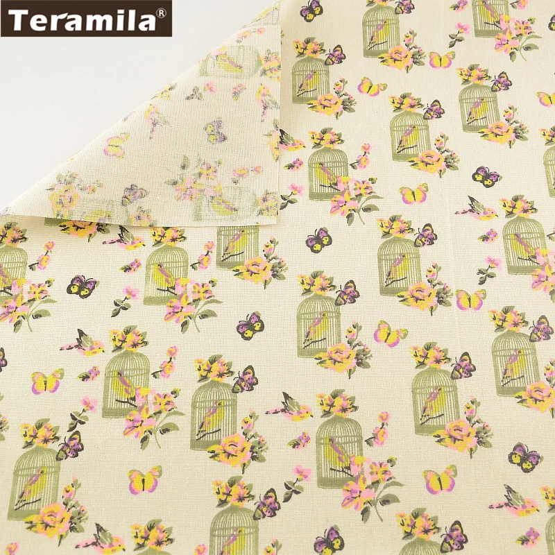 Print Pet Birds Home Textile Cotton Linen Fabric Sewing Material Tissu Tablecloth Pillow TERAMILA Bag Curtain Cushion Pillow|cotton linen