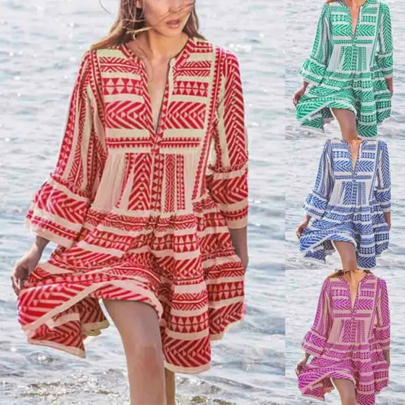 Женское летнее Мини Платье Bech Boho повседневный свободный сарафан стильное платье