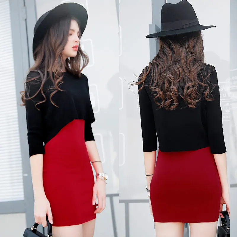 101232017 новые весенние модели решений красное вино темперамент тонкий комплект из