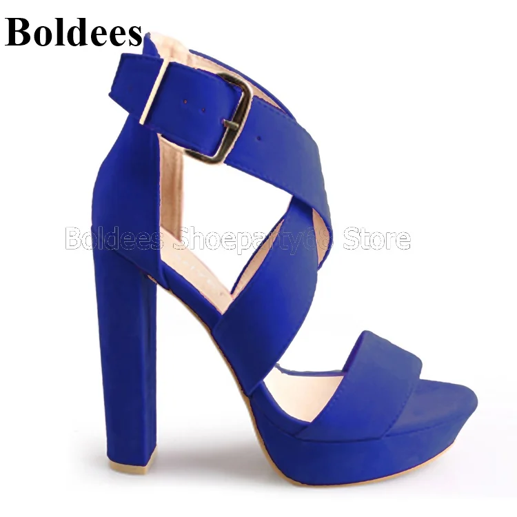 

Fashion Suede Leather Big Buckle Women Platform High Heel Sandals Summer Thick Heeled Party Shoes