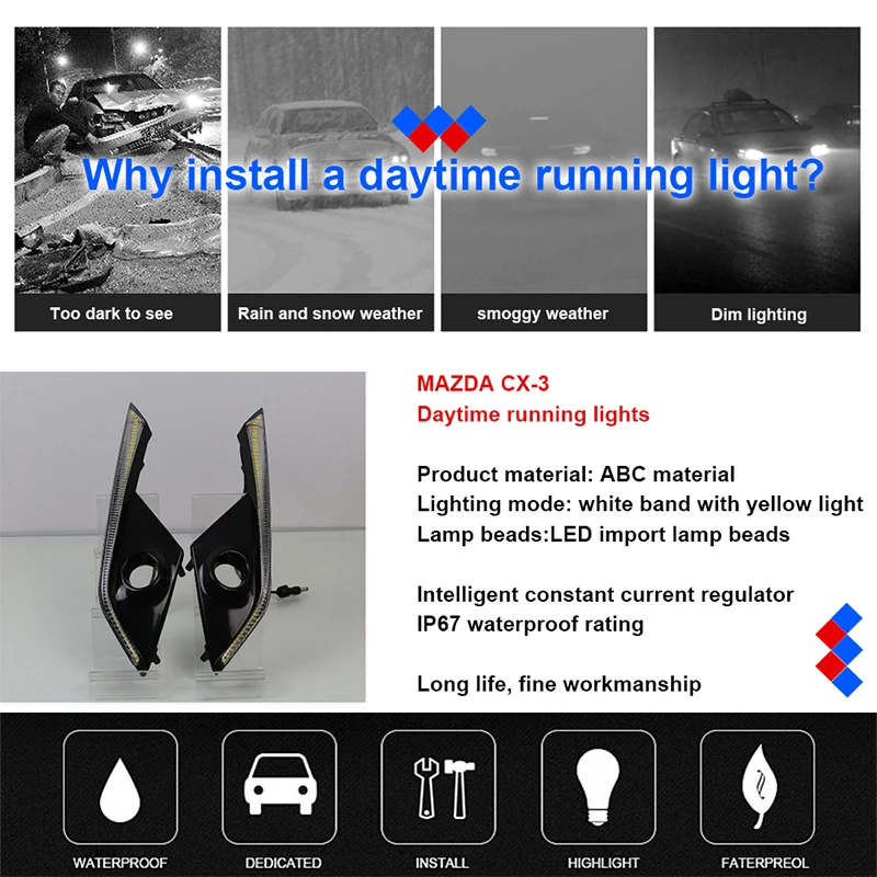 ROADOT автомобильный drl led для mazda CX 3 CX3 аксессуары 2016 2017 дневной ходовой светильник