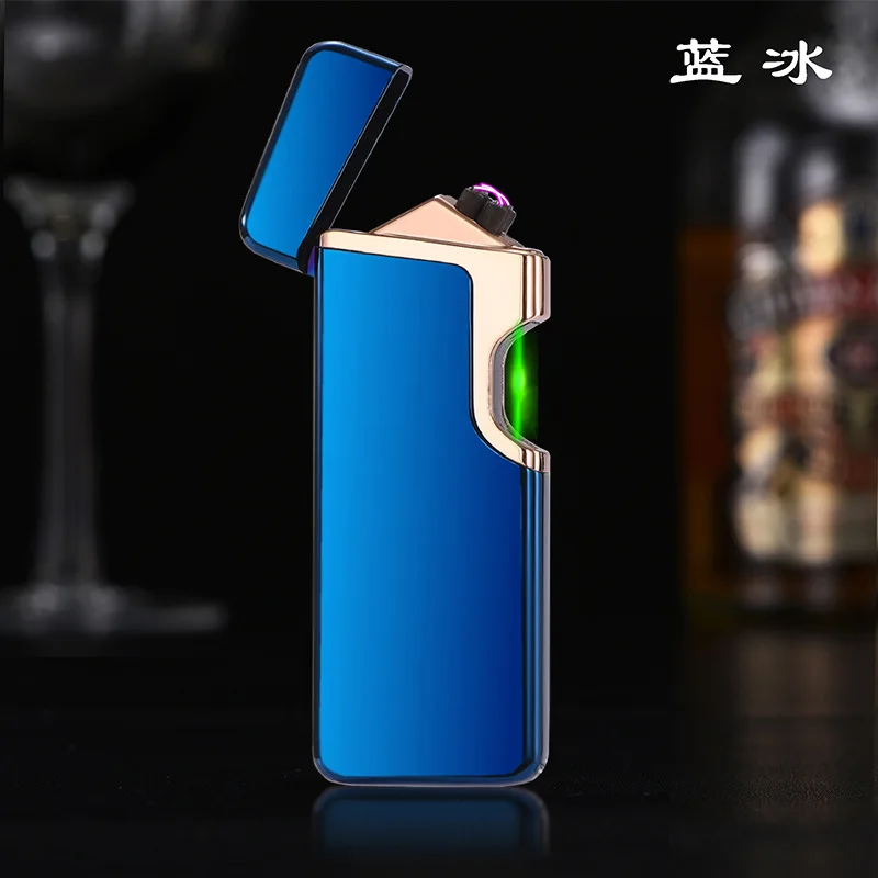 Новая лазерная USB Зажигалка перезаряжаемая двойная дуга зажигалки креативный датчик гравитации электронная сенсорная Зажигалка для сигарет - Цвет: blue