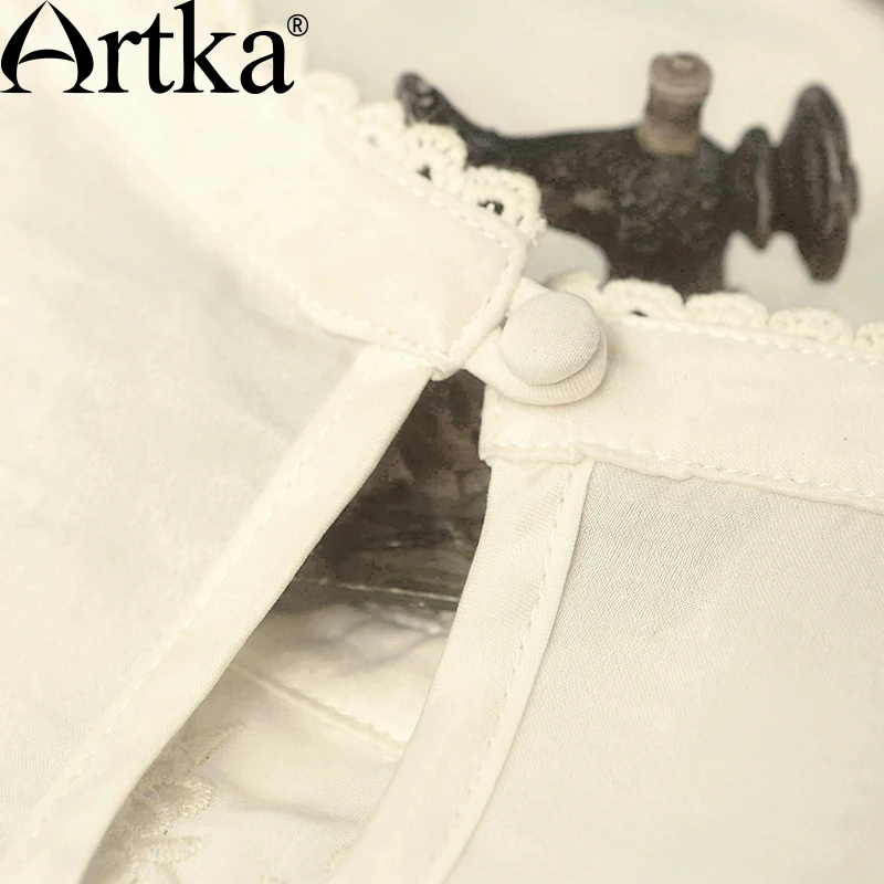 Artka ретро женская осенняя одежда кружевым воротником с длиным рукавом белая