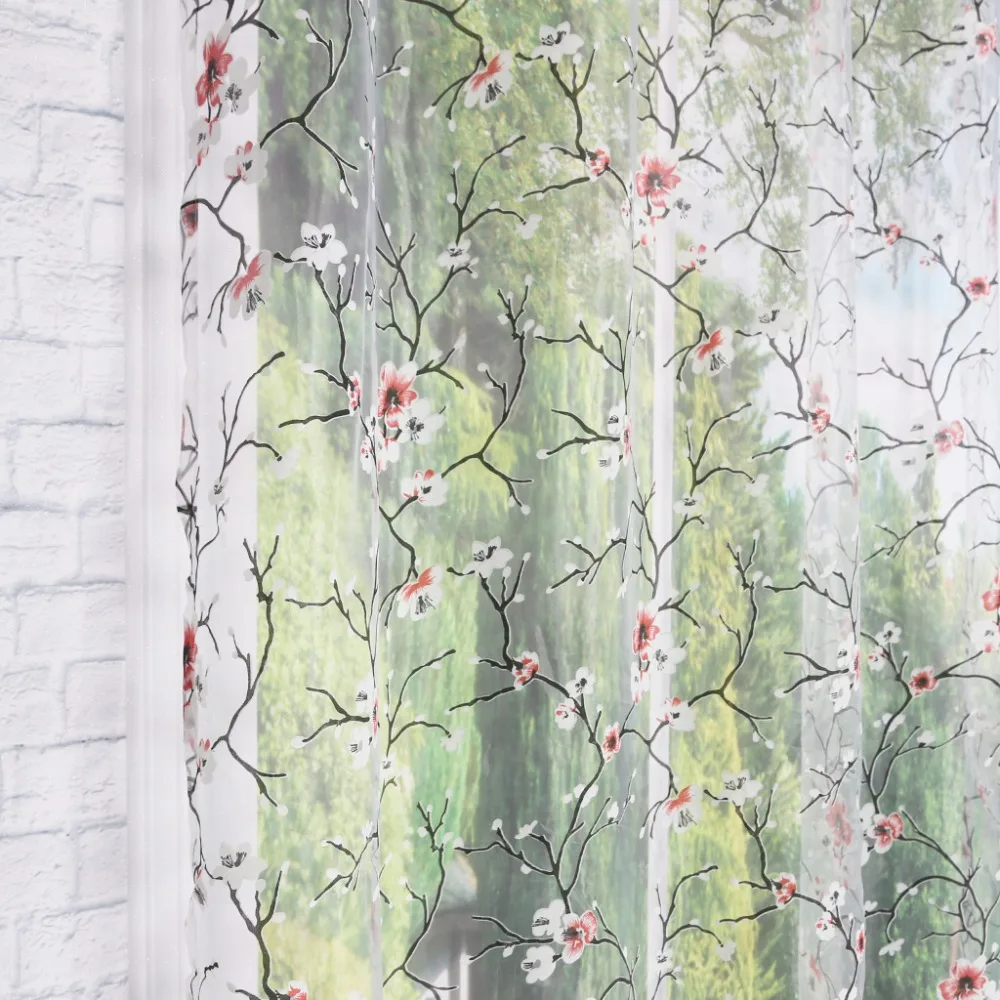 Занавеска на окна с принтом цветов Красной сливы для дома гостиной прозрачная
