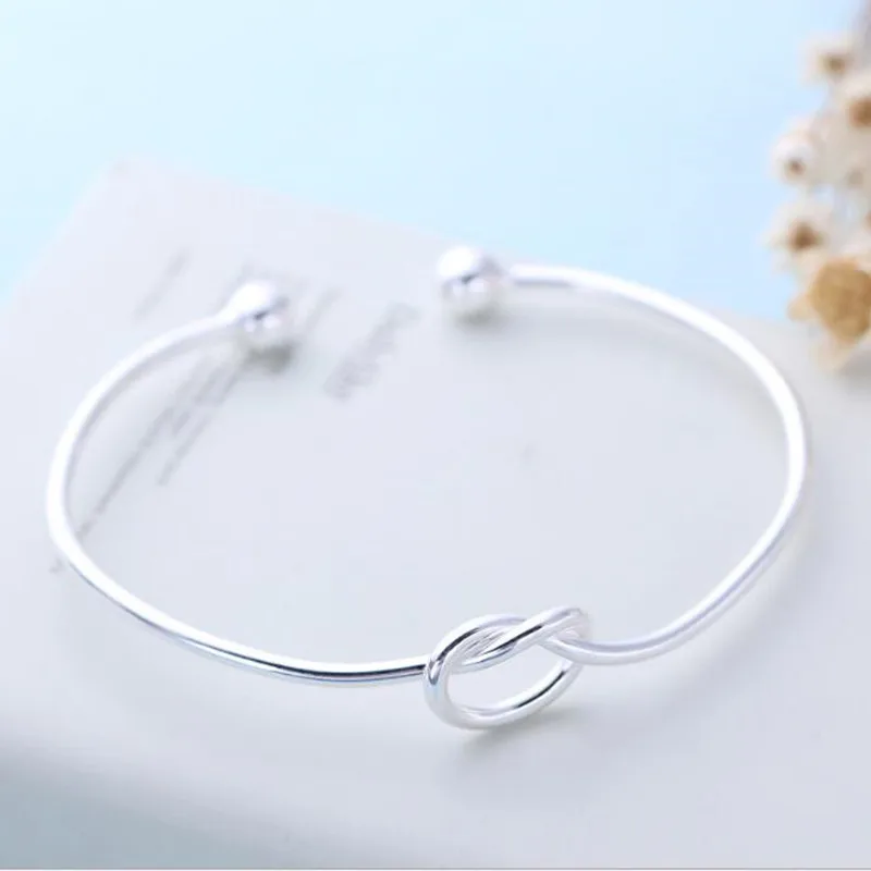 Браслет женский из стерлингового серебра 925 пробы простой с узлом|love knot bracelet|love