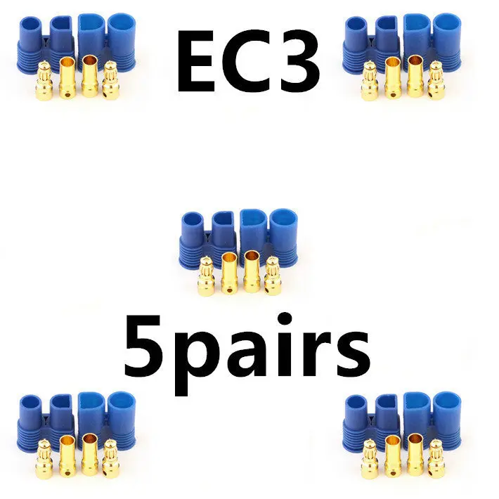 5 комплектов Мужской Женский RC EC3 3 мм разъем Lipo батареи штекер в виде золотой пули