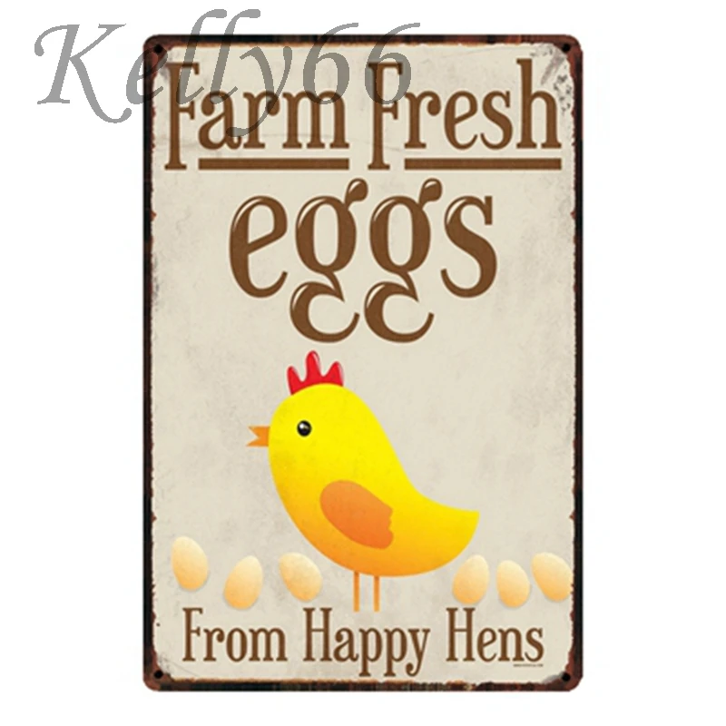 

[ Kelly66 ] Eggs Happy Vintage Metal Sign Poster Home Decor Market Wall Art Painting 20*30 CM Size y-1432