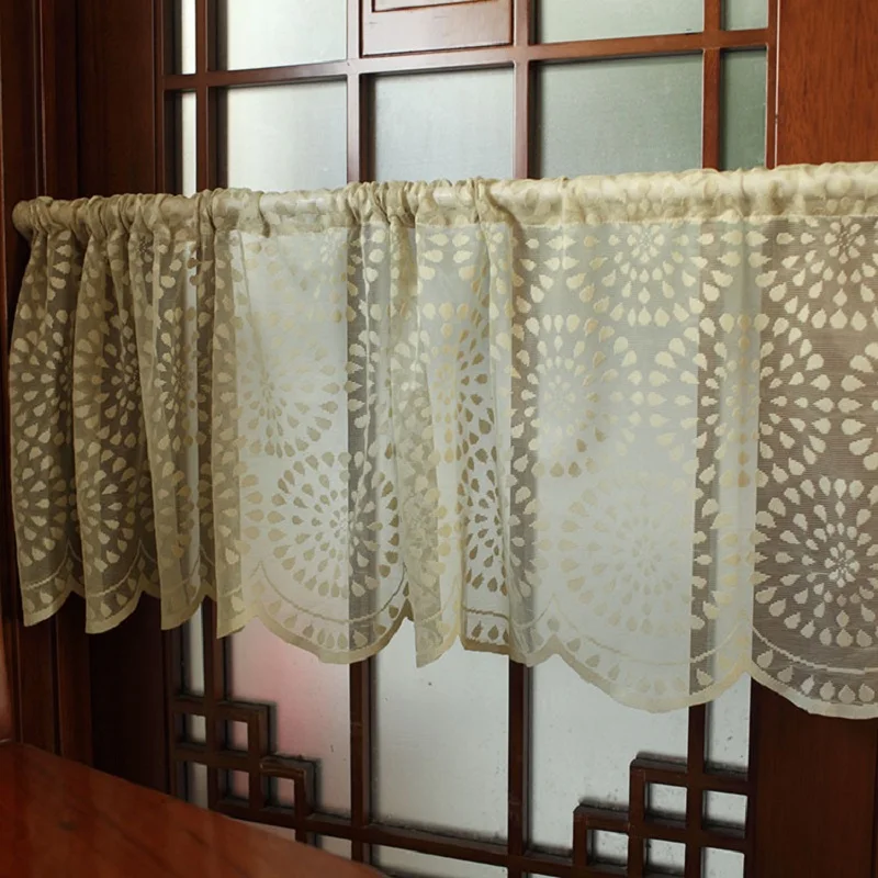 

Free shipping tulle gauze lace sunflower hollow barrier coffee curtain kitchen curtains for living room bedroom drapes 150*45cm
