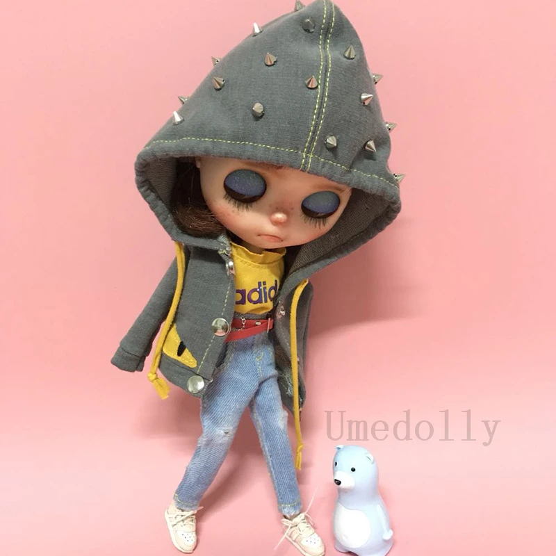 Крутое пальто с заклепками для одежды Blyth Licca Azone Ob24 Pullip Holala средней длины 1