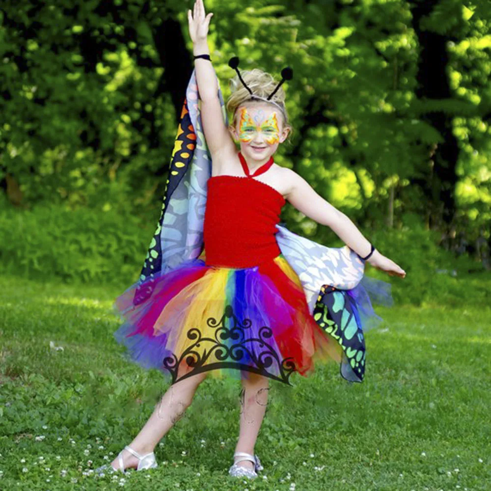 Halloween Butterfly Tutu Dress Little Kids Girls Bright Rainbow Birthday Party Dresses Children Christmas Thanksgiving Clothes | Детская