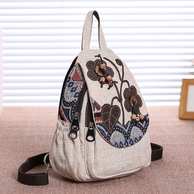 

Fashion National String Appliques Women Shopping backpacks!Hot Floral Appliques lady Hasp Backrack New Multi-use Canvas Backruck