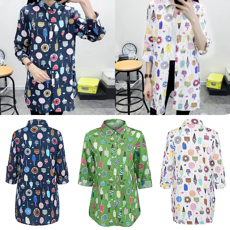 Romacci Женская милая длинная рубашка для мороженого сладостей принтом Одежда с