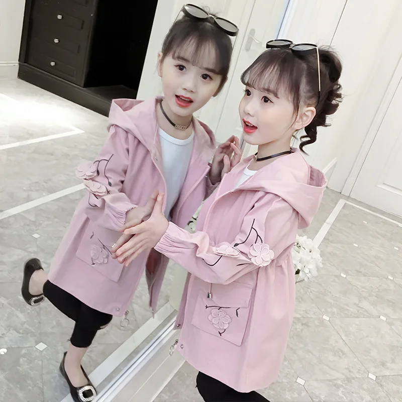 Куртка с капюшоном для девочек детское пальто цветочным принтом одежда